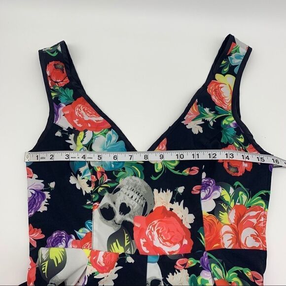JF Skull & Floral Low V Neck Dress Sz M - Picture 10 of 12